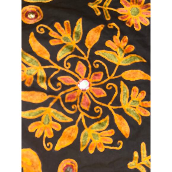 VINTAGE INDIAN FOLK ART MIRROR TAPESTRY EMBROIDERED BANJARA KANTHA WALL HANGING - Picture 2 of 10